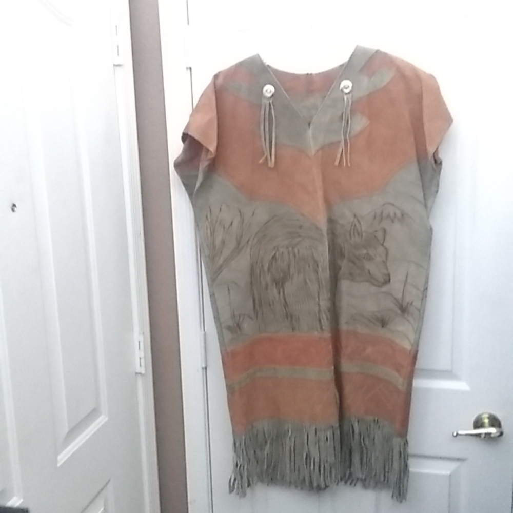 FINAL MARKDOWN Ladies' Handcrafted Fringed Leather Dress (Bust ≈ 52")